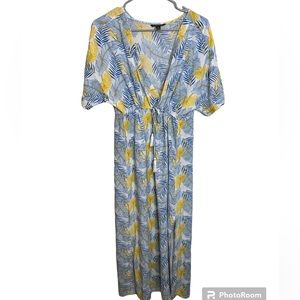 SPAGGIA DOLCE White Blue and Yellow Cover Up Dress with Drawstring Belt Size M